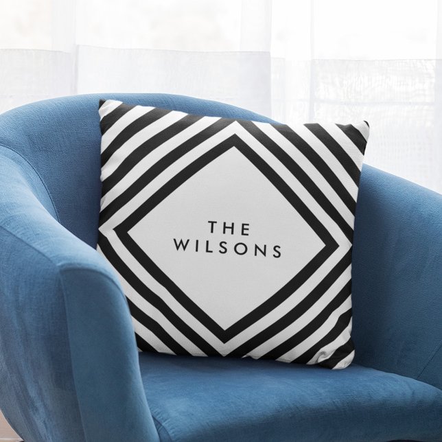 Minimalist Name Geometric Black Lines Pattern Throw Pillow (Creator Uploaded)