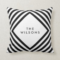 Minimalist Name Geometric Black Lines Pattern Throw Pillow
