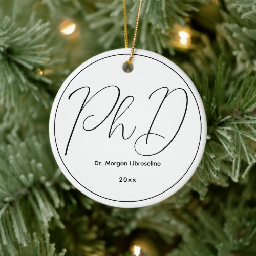 Minimalist Name PhD Graduation Ceramic Ornament