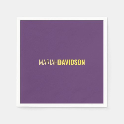 Minimalist Name Professional Indigo  Yellow Napkins