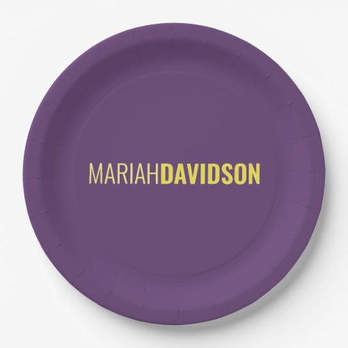 Minimalist Name Professional Indigo  Yellow Paper Plates