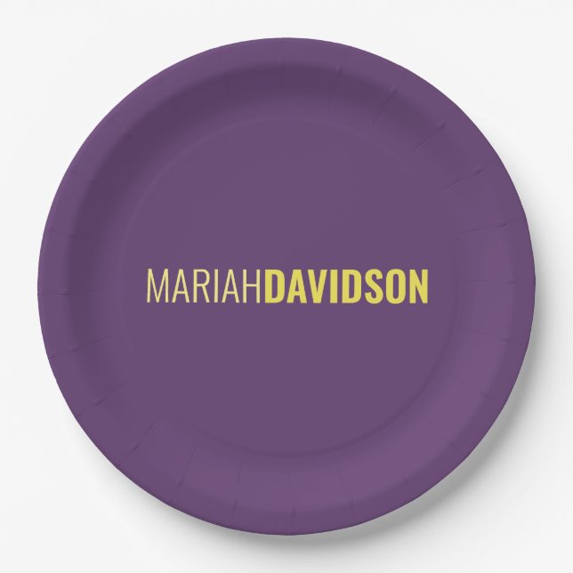 Minimalist Name Professional Indigo & Yellow Paper Plates (Front)