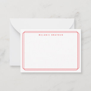 Minimalist Name Red Double Curve Border Note Card