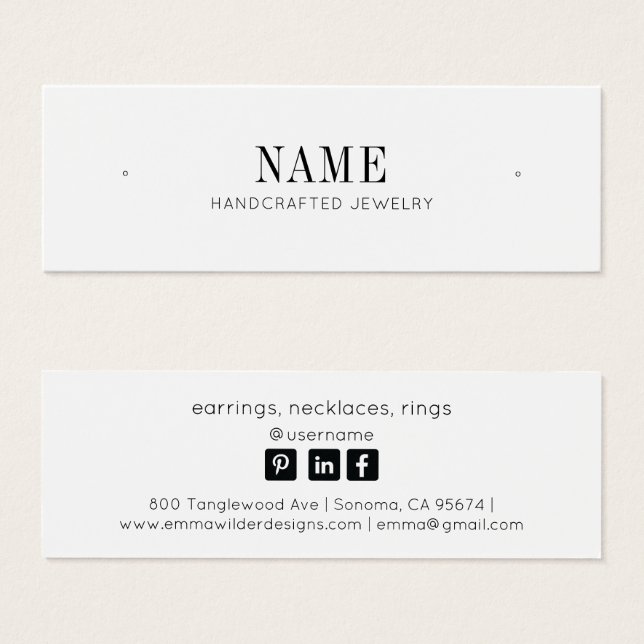 Minimalist Name Stud Earring Jewelry Display Card (Front & Back)