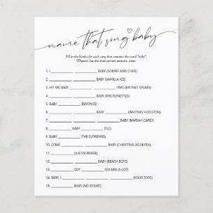 Minimalist Name that Song Baby Shower game