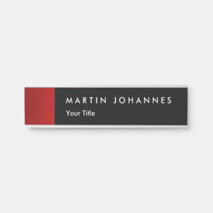 Minimalist name title black red professional door sign