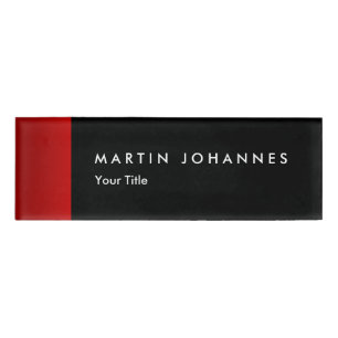Minimalist name title black red professional name tag