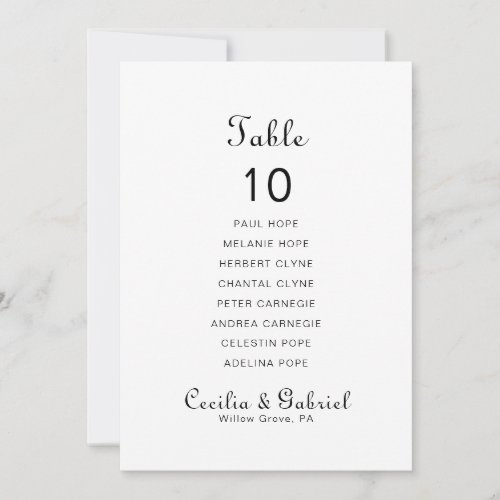 Minimalist Name Wedding Table 10 Seating Chart  Invitation