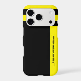 Minimalist, Name, Yellow & Black Two Way Stripe iPhone 17 Pro Case