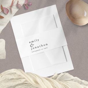 Minimalist Names Date Black White Wedding Invitation Belly Band