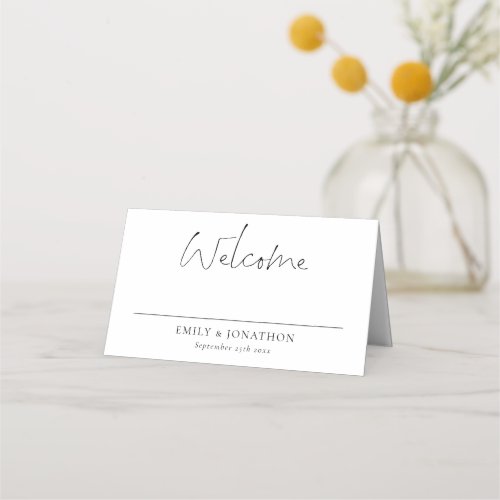 Minimalist Names Date Welcome Wedding Place Card