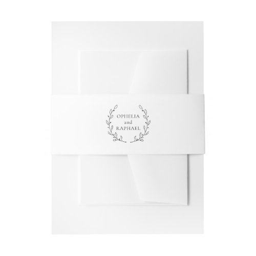 Minimalist Names Laurel Leaves Wedding Invitation Belly Band