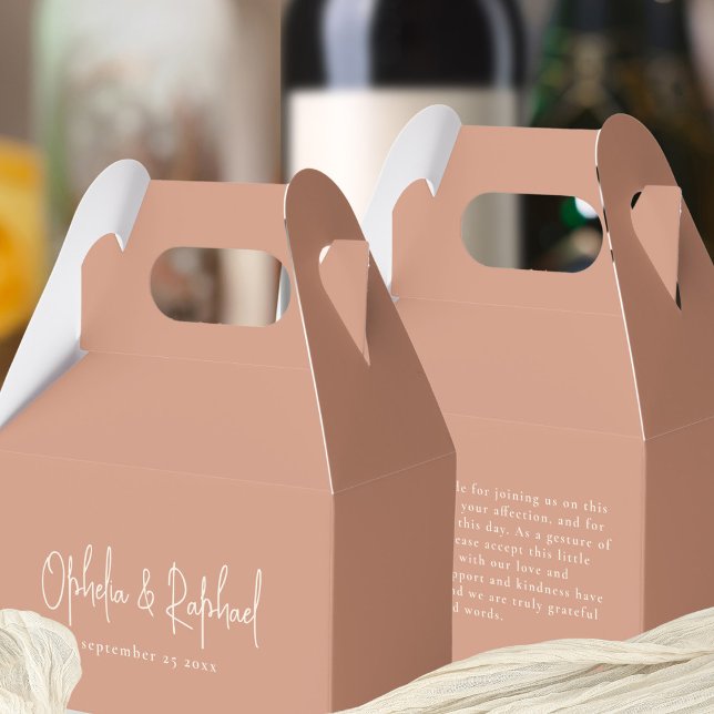 Minimalist Names Thank You Cream Terracotta Favor Boxes (Front and back view)