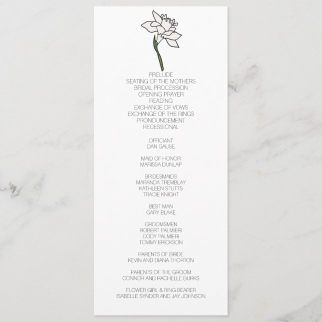Minimalist Narcissus Wedding Program (Front)