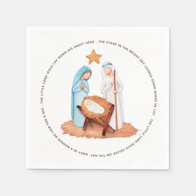 Minimalist Nativity Away In A Manger Lyrics Napkins (Front)