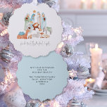 Minimalist Nativity Scene Carol Lyrics Christmas Ornament Card<br><div class="desc">Minimalist Nativity Scene Carol Lyrics Christmas. A handy all-in-one ornament and card, with a charming modern nativity scene Mary, Joseph and baby Jesus, and the three wise men, with a line from the favorite carol We Three Kings : Guide Us to Thy Perfect Light. in a stylish modern script. With...</div>