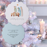 Minimalist Nativity Scene Glad Tidings Christmas Ornament Card<br><div class="desc">Minimalist Nativity Scene Glad Tidings Christmas. A handy all-in-one ornament and card, with a charming modern nativity scene Mary, Joseph, baby Jesus and Shepherd and Sheep, with a line from a favorite Carol, Glad Tidings of Great Joy in a stylish modern script. With your festive greeting and names on the...</div>