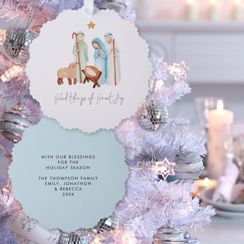 Minimalist Nativity Scene Glad Tidings Christmas Ornament Card