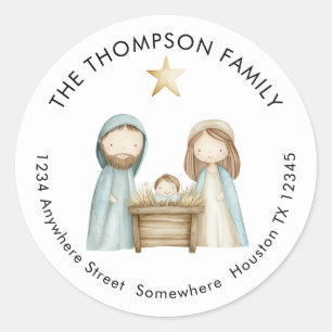 Minimalist Nativity Scene Return Name Address Classic Round Sticker