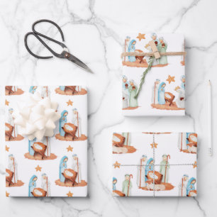 Minimalist Nativity Scenes Patterns Christmas Wrapping Paper Sheets