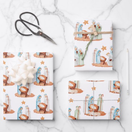 Minimalist Nativity Scenes Patterns Christmas Wrapping Paper Sheets