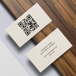 Minimalist Natural Beige Black QR code Networking Business Card