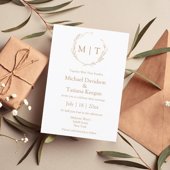 minimalist natural monogram wedding  formal invitation (Creator Uploaded)