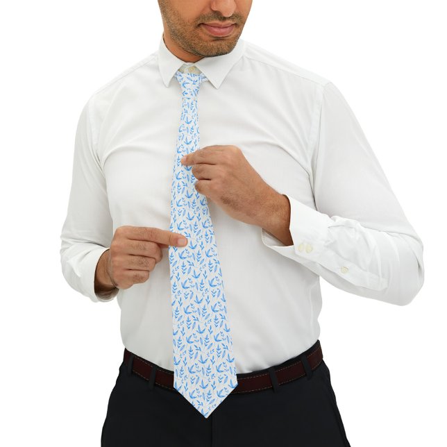 Minimalist nature | Blue leaves Pattern Neck Tie (Creator Uploaded)
