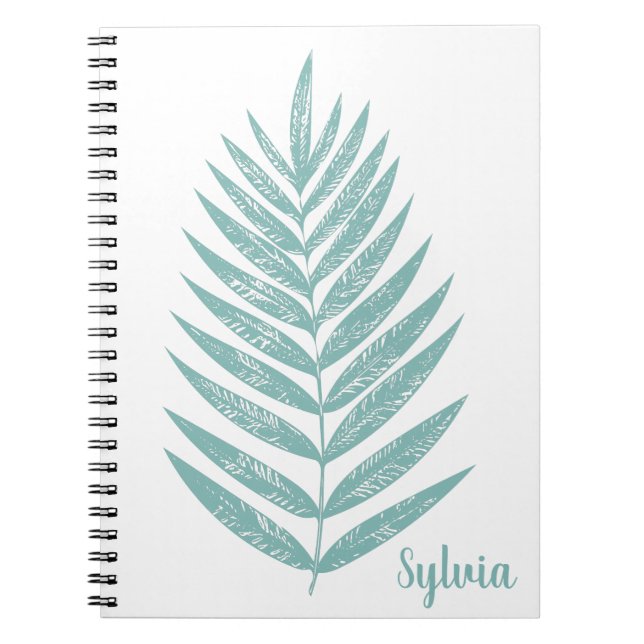 Minimalist Nature Line Drawing Teal Personalized Notebook (Front)