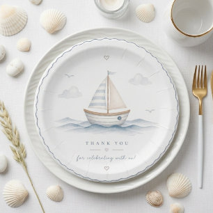 Minimalist Nautical Birthday Sailboat Paper Plates