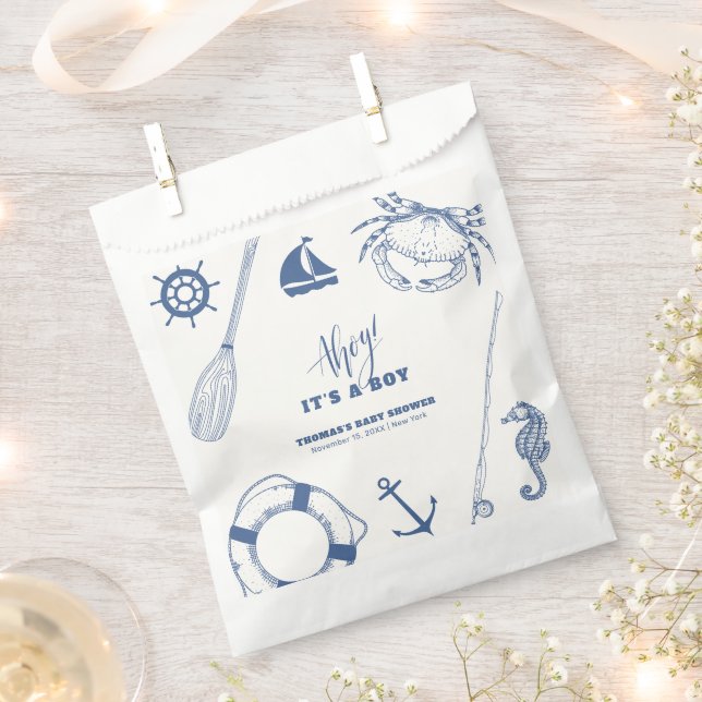 Minimalist Nautical Fishing Boy Baby Shower Favor Bag (Clipped)