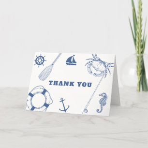Minimalist Nautical Fishing Boy Baby Shower Letterpress Thank You Card