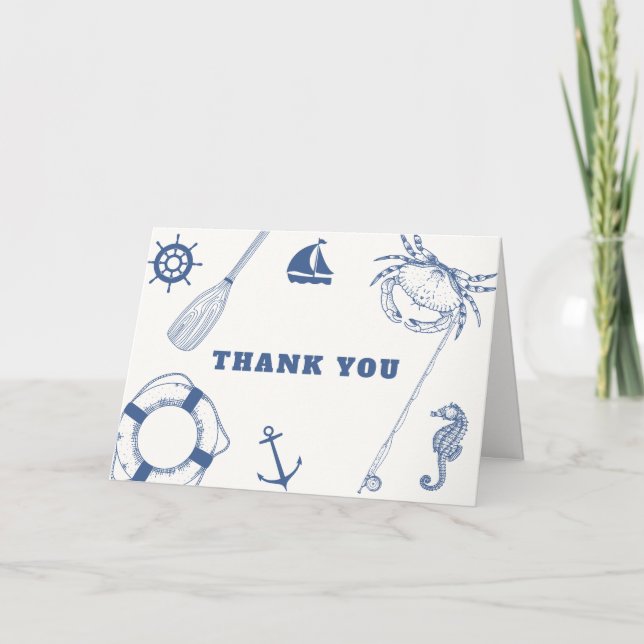 Minimalist Nautical Fishing Boy Baby Shower Thank You Card (Front)
