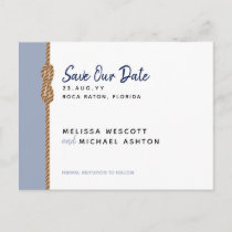 Minimalist Nautical Navy Dusty Blue Save The Date Announcement Postcard