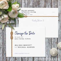 Minimalist Nautical ⛵ Navy + White Change The Date Announcement Postcard