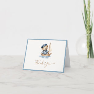 Minimalist Nautical Teddy Bear Baby Shower Letterpress Thank You Card