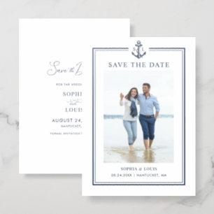 Minimalist Nautical Wedding Photo Save the Date Letterpress Photo Cards