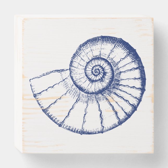 Minimalist Nautilus Sea Shell Wooden Box Sign (Front Horizontal)