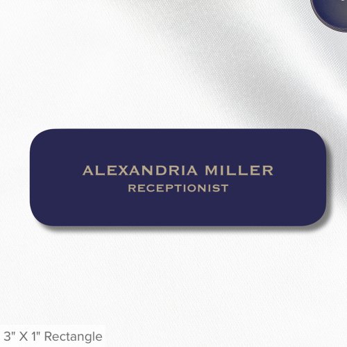 Minimalist Navy and Gold Typography Name Tag