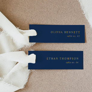 Minimalist Navy and Gold Wedding Name Place Cards