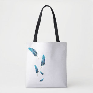 Minimalist Navy and Teal Falling Feathers Tote Bag