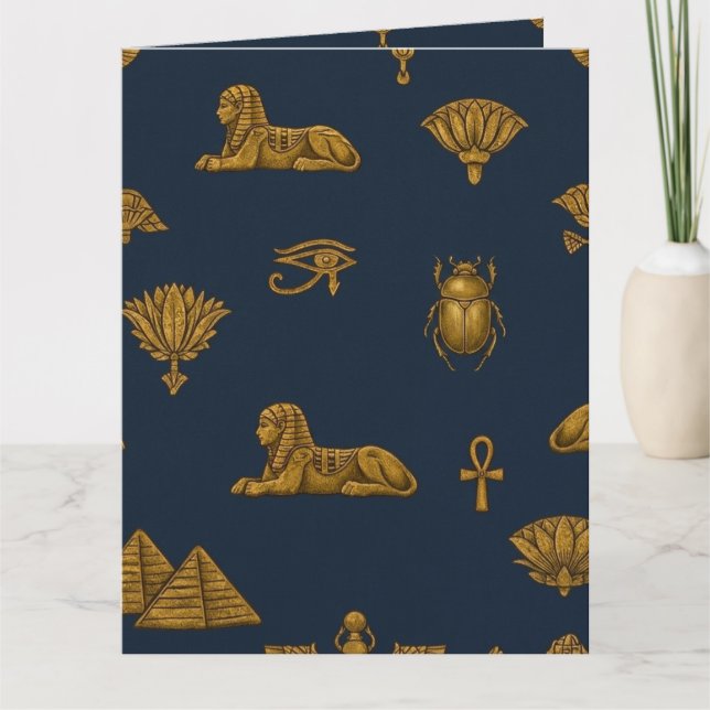 Minimalist Navy & Antique Gold Egyptian Pattern Card (Front)