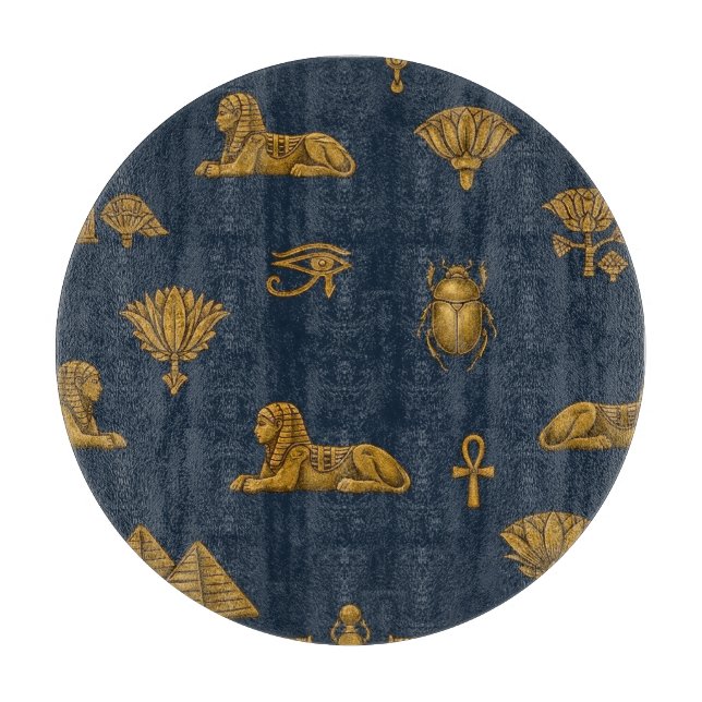 Minimalist Navy & Antique Gold Egyptian Pattern Cutting Board (Front)