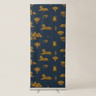 Minimalist Navy & Antique Gold Egyptian Pattern Retractable Banner