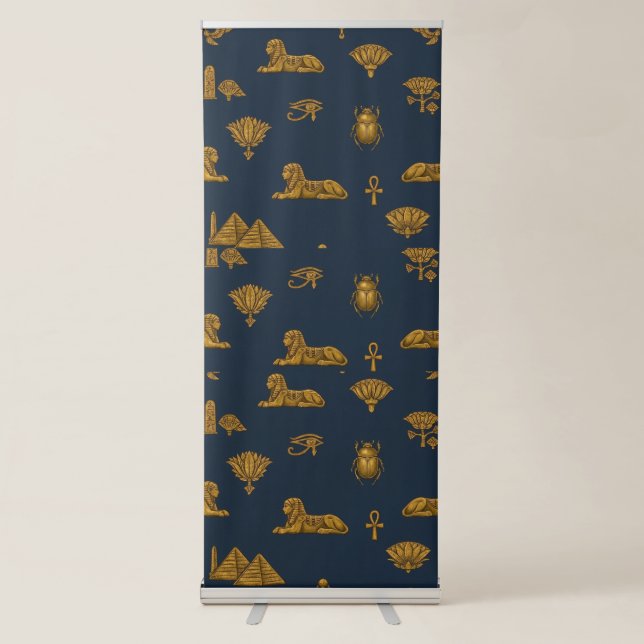 Minimalist Navy & Antique Gold Egyptian Pattern Retractable Banner (Front)