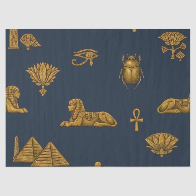Minimalist Navy & Antique Gold Egyptian Pattern Tissue Paper (Front)