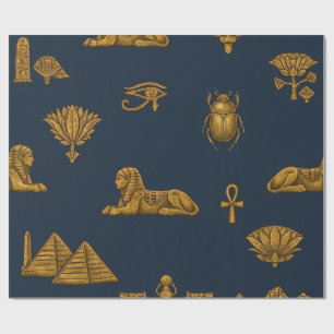 Minimalist Navy & Antique Gold Egyptian Pattern Wrapping Paper