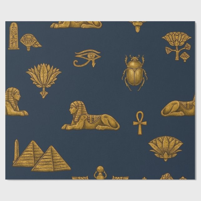 Minimalist Navy & Antique Gold Egyptian Pattern Wrapping Paper (Flat)