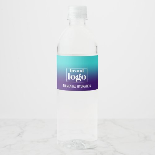 Minimalist Navy Aqua Gradient Elemental Logo Water Bottle Label