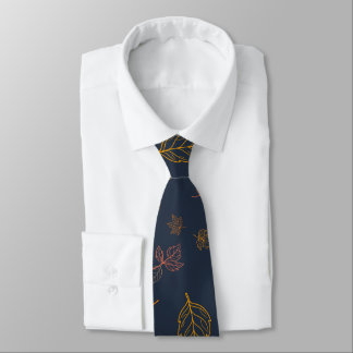 Minimalist Navy Autumn Leaf Modern Fall Design Neck Tie